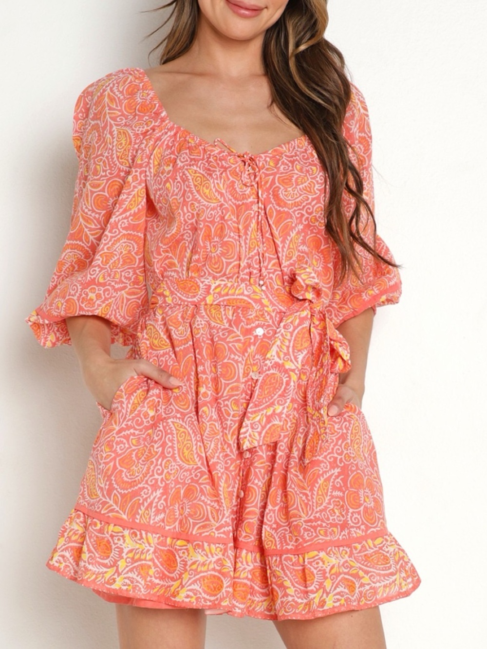 Cleobella Grace Mini Dress Blossom Block Print XS 100% Organic Cotton